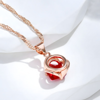 Red Natural Zircon Heart Pendant Necklace for Women, Copper 585 Rose Gold 1276