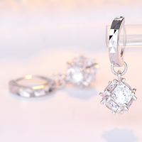 925 Silver Hoop Earrings for Women Geometric Cube Drop Design Cubic Zirconia 915