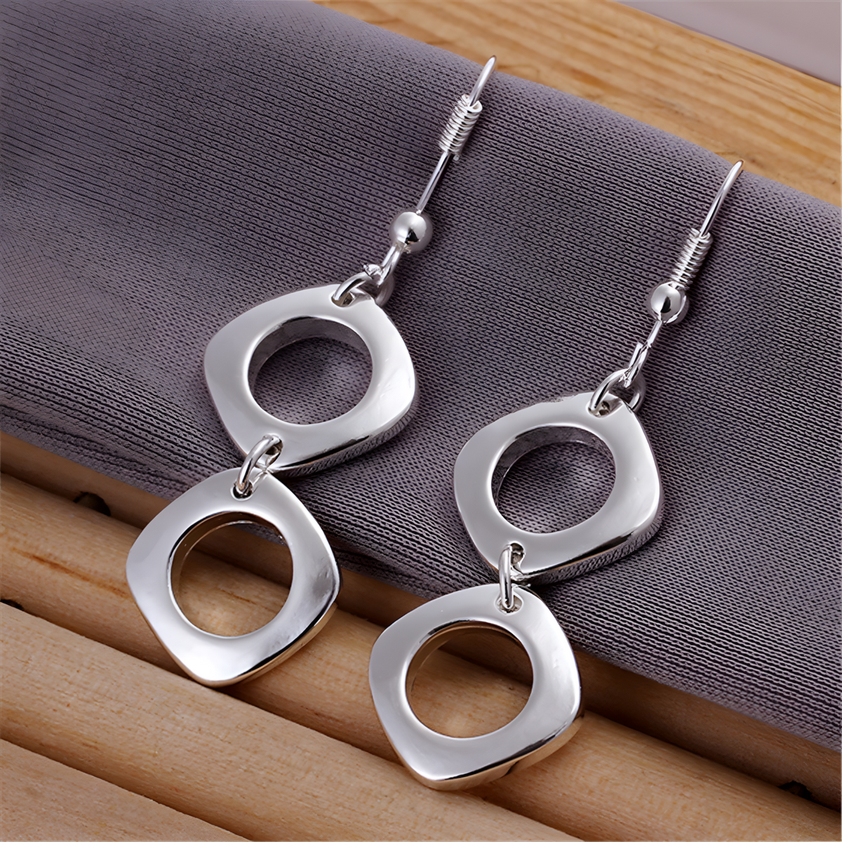 Silver Plated Geometric Necklace, Earrings Set Copper Alloy Silver Plating 1209