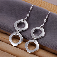 Silver Plated Geometric Necklace, Earrings Set Copper Alloy Silver Plating 1209