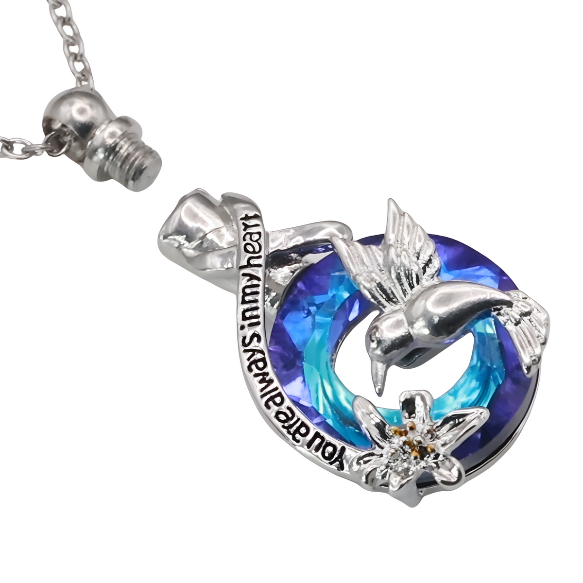 Hummingbird Memorial Ash Necklace,Silver Plated Stainless Steel Urn Pendant B258