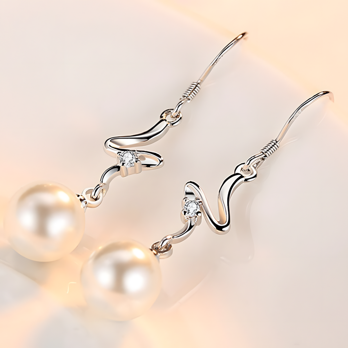 925 Silver-Plated Freshwater Pearl Drop Earrings for Women Elegant Geometric 919