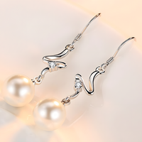 925 Silver-Plated Freshwater Pearl Drop Earrings for Women Elegant Geometric 919