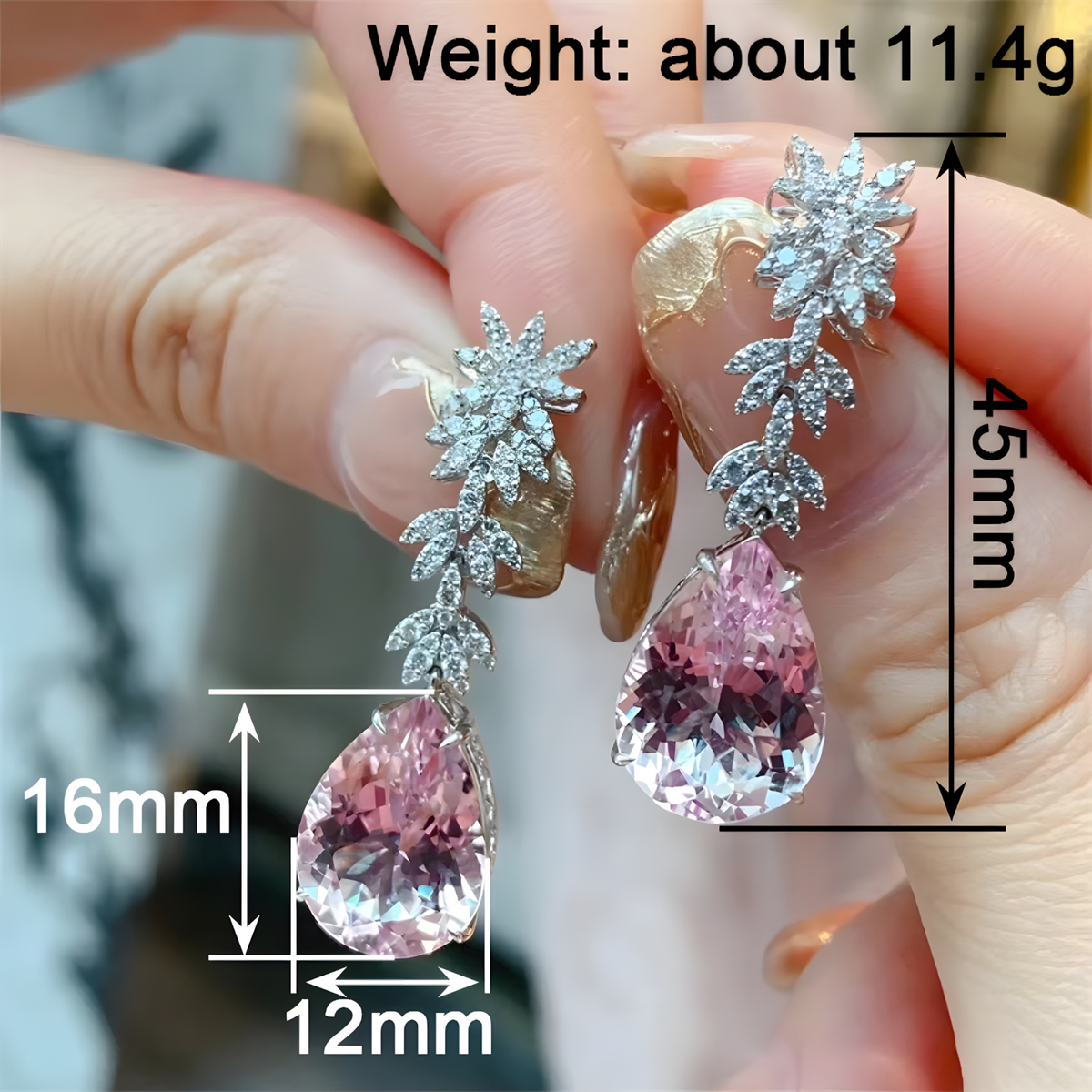 Unified Jewellery Premium Pink Pear Crystal Leaf Drop Earrings 45mm 1845