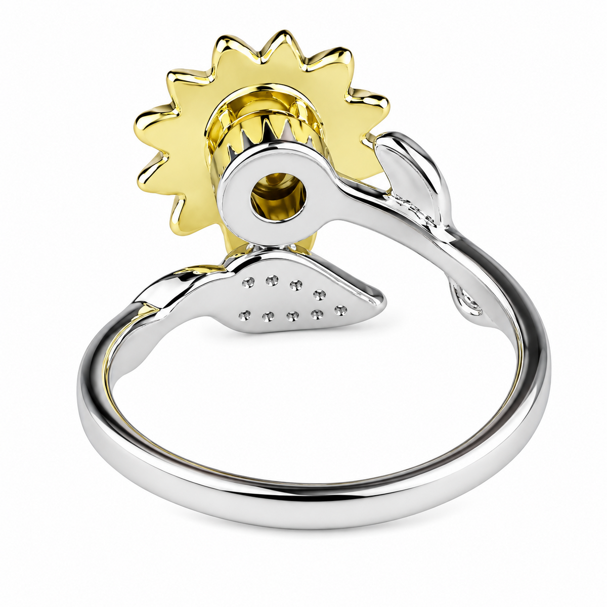 Sunflower Spinner Ring Adjustable Open Ring Two Tone Statement Fashion Ring 1591