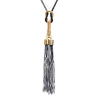 Black Mesh Sweater Chain Necklace with Gold-Plated Tassel Pendant-72cm Long 1448