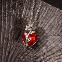 Heart-Rose Pendant Necklace - Faceted Heart Crystal Pendant Rose Accent 1317