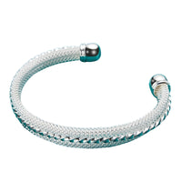 Sterling Silver Mesh Cuff Bracelet, Woven, Turquoise Accents, Adjustable 401