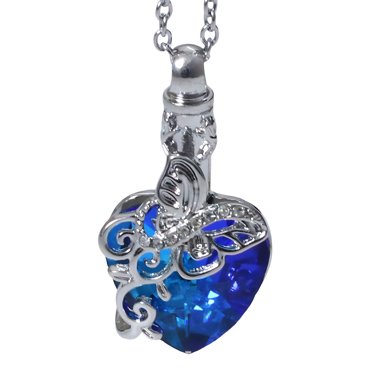 Butterfly Urn Necklace for Ashes–Copper Alloy Silver Plating Heart Memorial B264