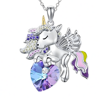 Unicorn Heart Pendant Necklace for Women – Colourful Crystal Glass Heart 1168