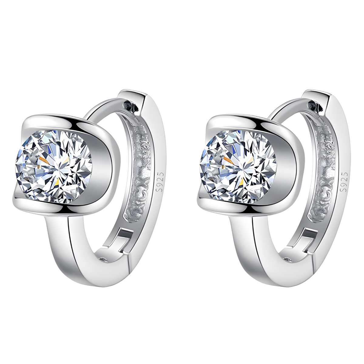 925 Silver-Plated Alloy - Geometric Round CZ Hoop Earrings for Women 953