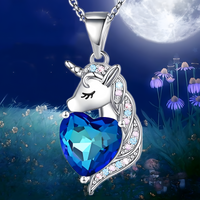 Unicorn Love Heart Necklace, Women's Animal Pendant with Crystal Zirconia  B164