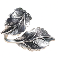 Vintage Leaf Wrap Ring Silver-Plated Alloy Adjustable Resizable Open Band 1477
