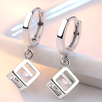 925 Silver-Plated Geometric Cube Drop Earrings for Women Alloy Hoop Earrings 916