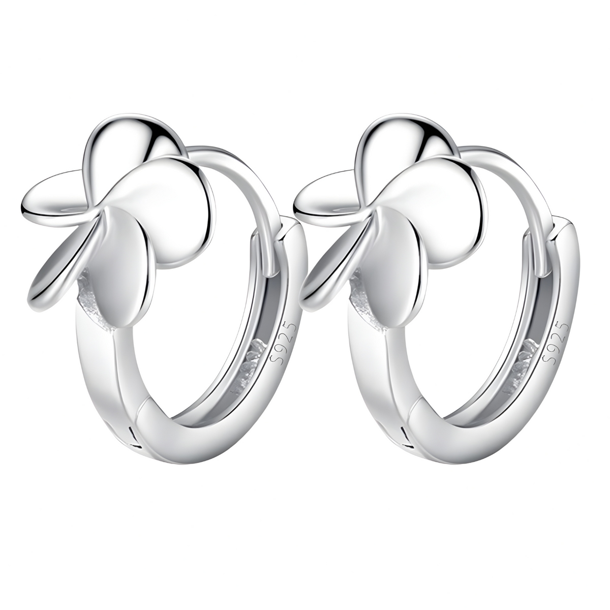 925 Silver-Plated Alloy Flower Hoop Earrings for Women –Clover Petal Design 1032