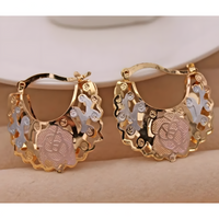 Rose Pattern Gold-Plated Zinc Alloy Hollow Hoop Earrings Women Lightweight 1479