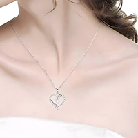 Luxury Paved Heart Necklace - Dazzling Cubic Zirconia Silver Tone for Women B72