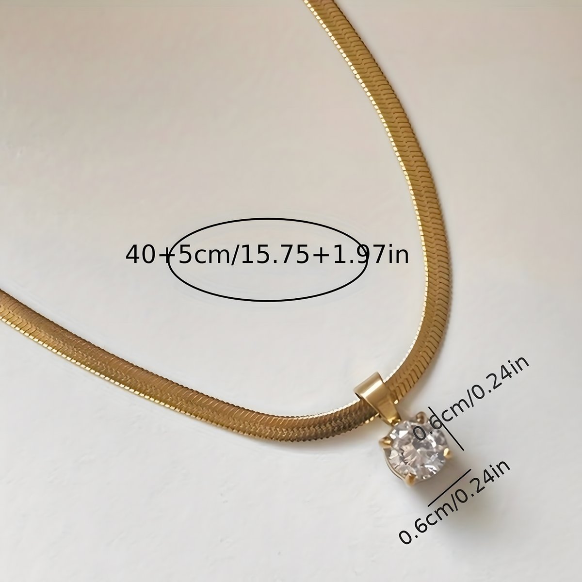 Gold Stainless Steel Round Zircon Pendant Necklace Elegant Blade ChainChoker 734