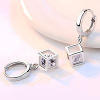 925 Silver-Plated Geometric Cube Drop Earrings for Women Alloy Hoop Earrings 916