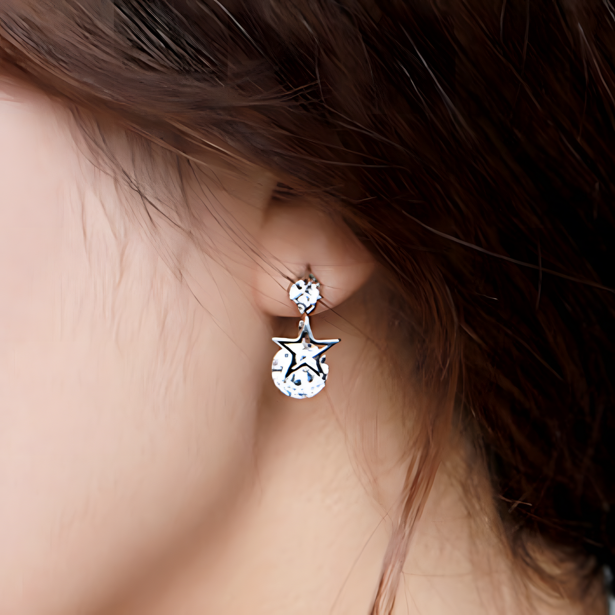 Crystal Star Drop Earrings Women – Trendy Screw-Back Stud Design, Sparkling 1011
