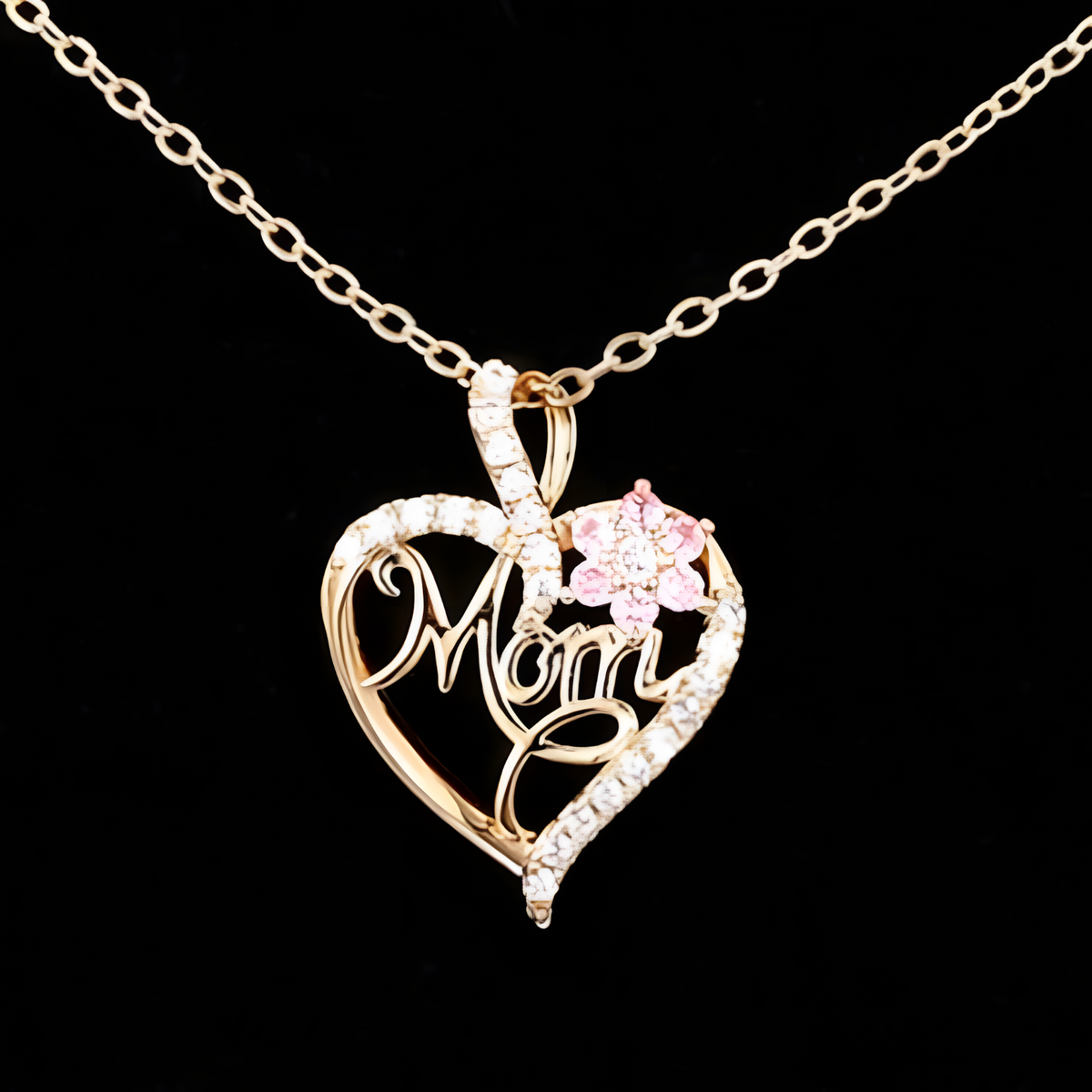 Gold-Tone Alloy Heart Shaped Pendant Necklace for Women – Sparkling Crystal 1121