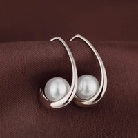 Pearl Style Zircon Drop Earrings Women – Geometric Silver-Tone Hook Design 1021
