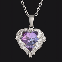 Heart Pendant Necklace for Women, Rose Gold Plated Cubic Zirconia Stainless B163