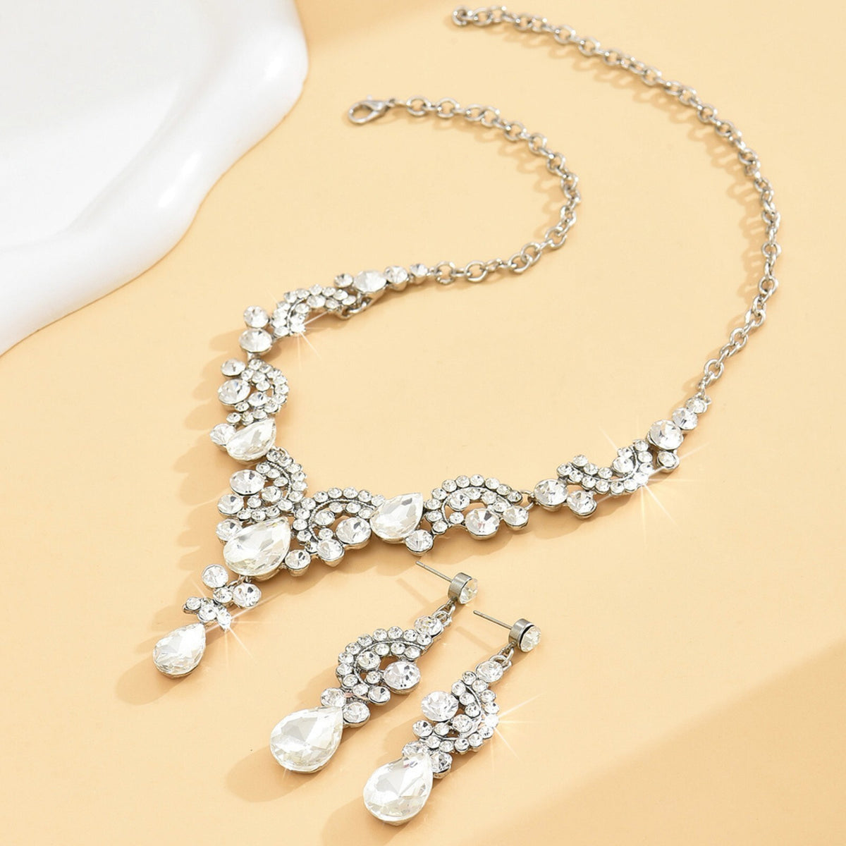 Women Trendy Necklace+Earrings Clear Crystal Wedding Party Bride Necklace 279