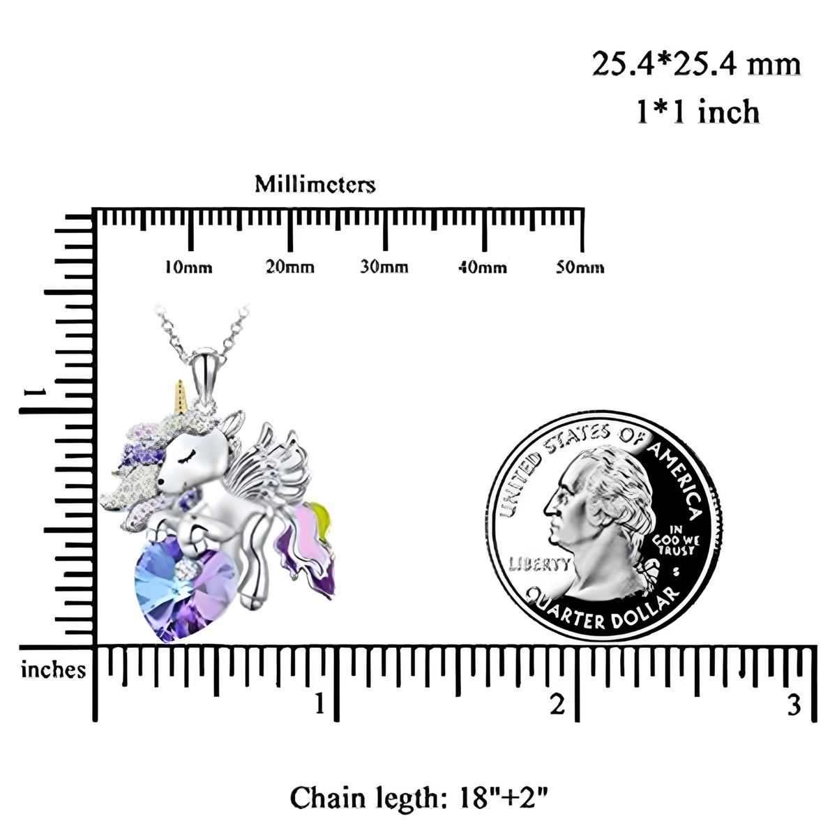 Unicorn Heart Pendant Necklace for Women – Colourful Crystal Glass Heart 1168