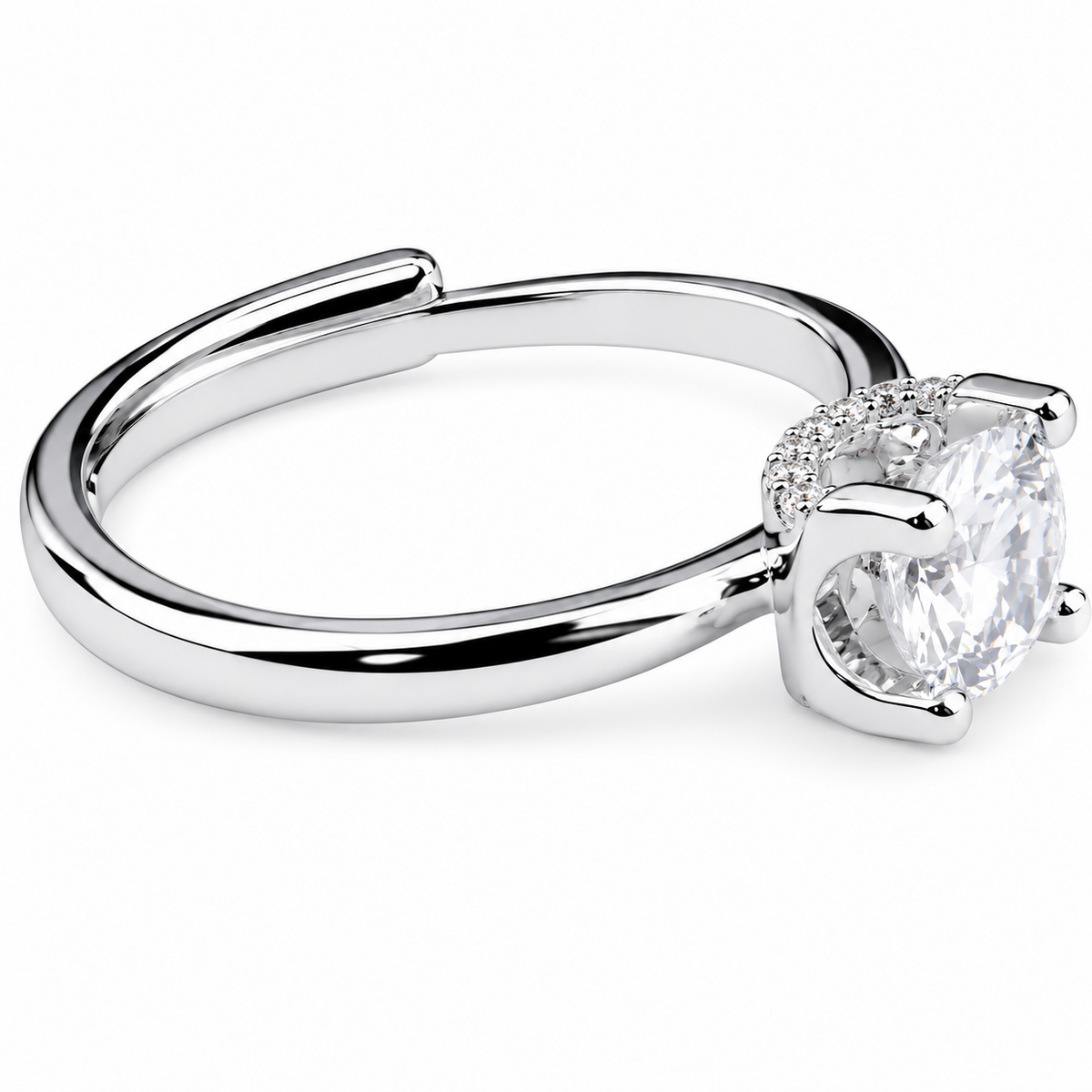 Adjustable Halo Ring, Square Frame Zircon Proposal Ring, Silver Pave Band 1628