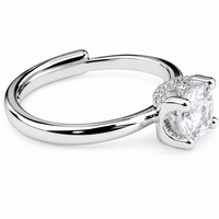 Adjustable Halo Ring, Square Frame Zircon Proposal Ring, Silver Pave Band 1628