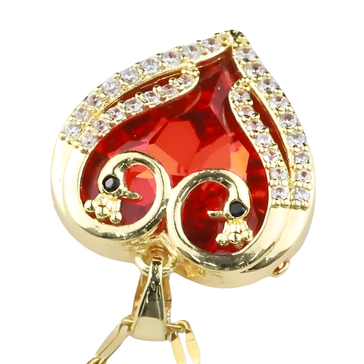 Womens Red Crystal Heart Pendant Necklace 18K Gold Inlaid Cubic Zirconia 1312