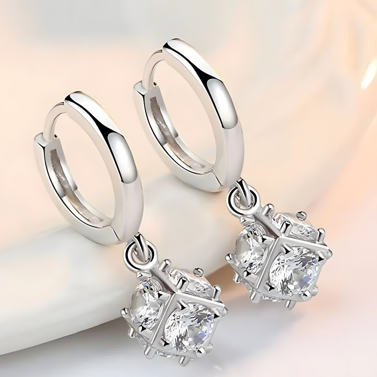 Women's Dangle Hoop Earrings,925 Sterling Silver Plated with Round-Cut Cubic 467