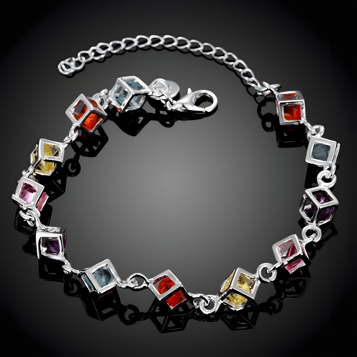 MultiColor Cube Charm Bracelet Geometric Crystal Wristband Adjustable Chain 1728
