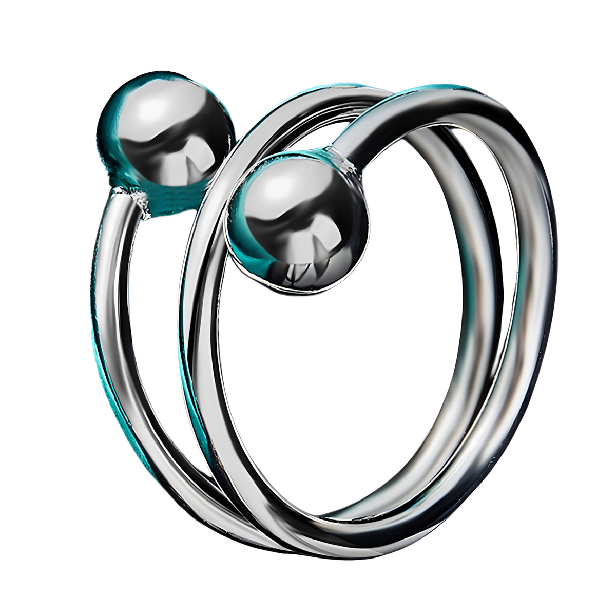 Silver Plated Alloy Open Head Ring with Double Round Ends Adjustable Resize 1416