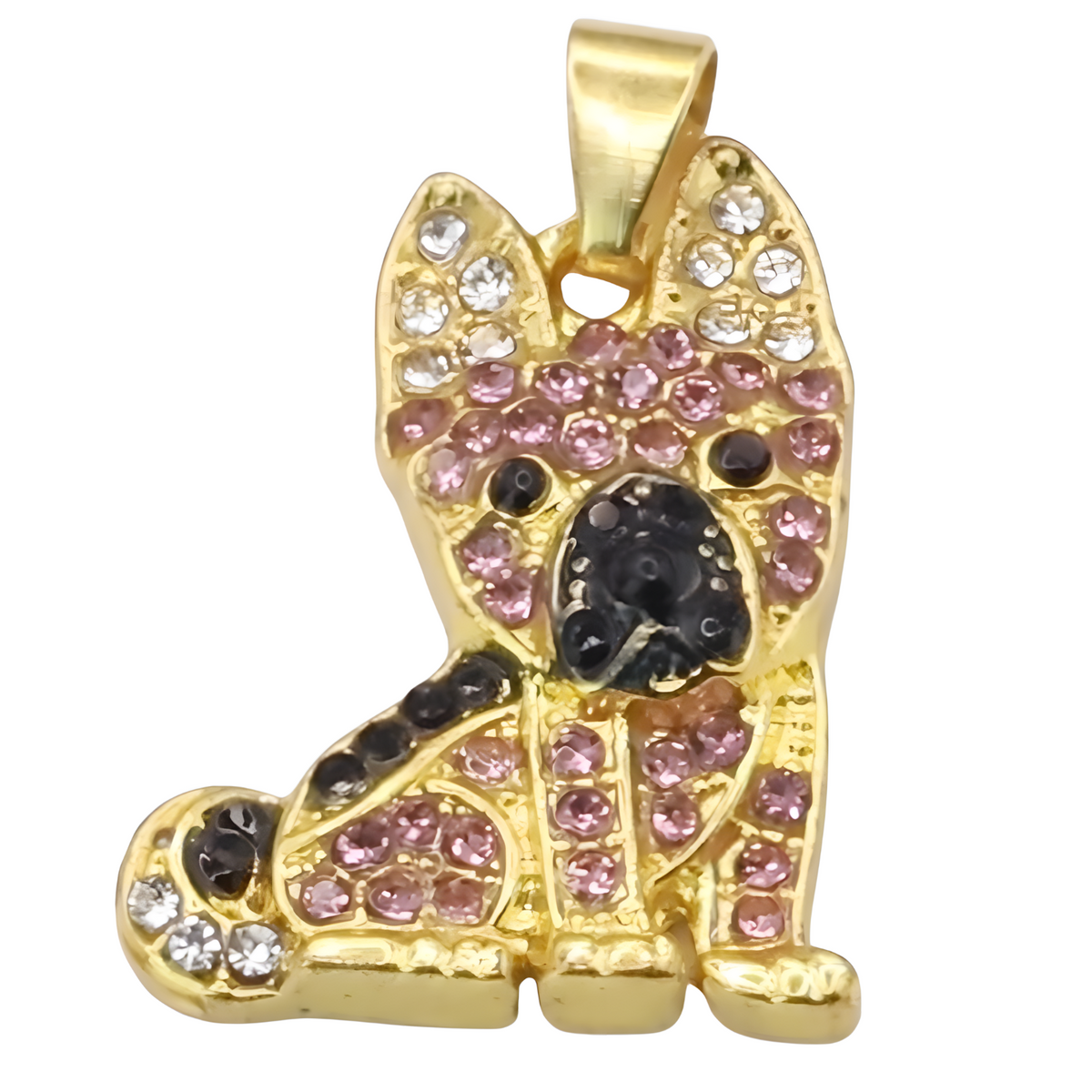 Gold Plated German Shepherd Pendant Necklace with Sparkling Cubic Zirconi B244