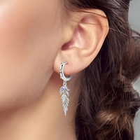 925 Sterling Silver Leaf Drop Earring for Women Elegant Feather Dangle Hoop 831