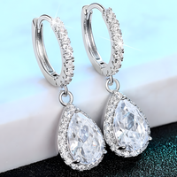 Women’s Rhodium-Plated Alloy Pear Cut Cubic Zirconia Drop Earrings Halo 1445