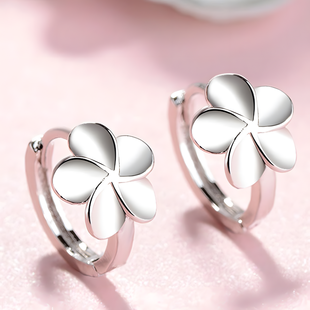 925 Silver-Plated Alloy Flower Hoop Earrings for Women –Clover Petal Design 1032