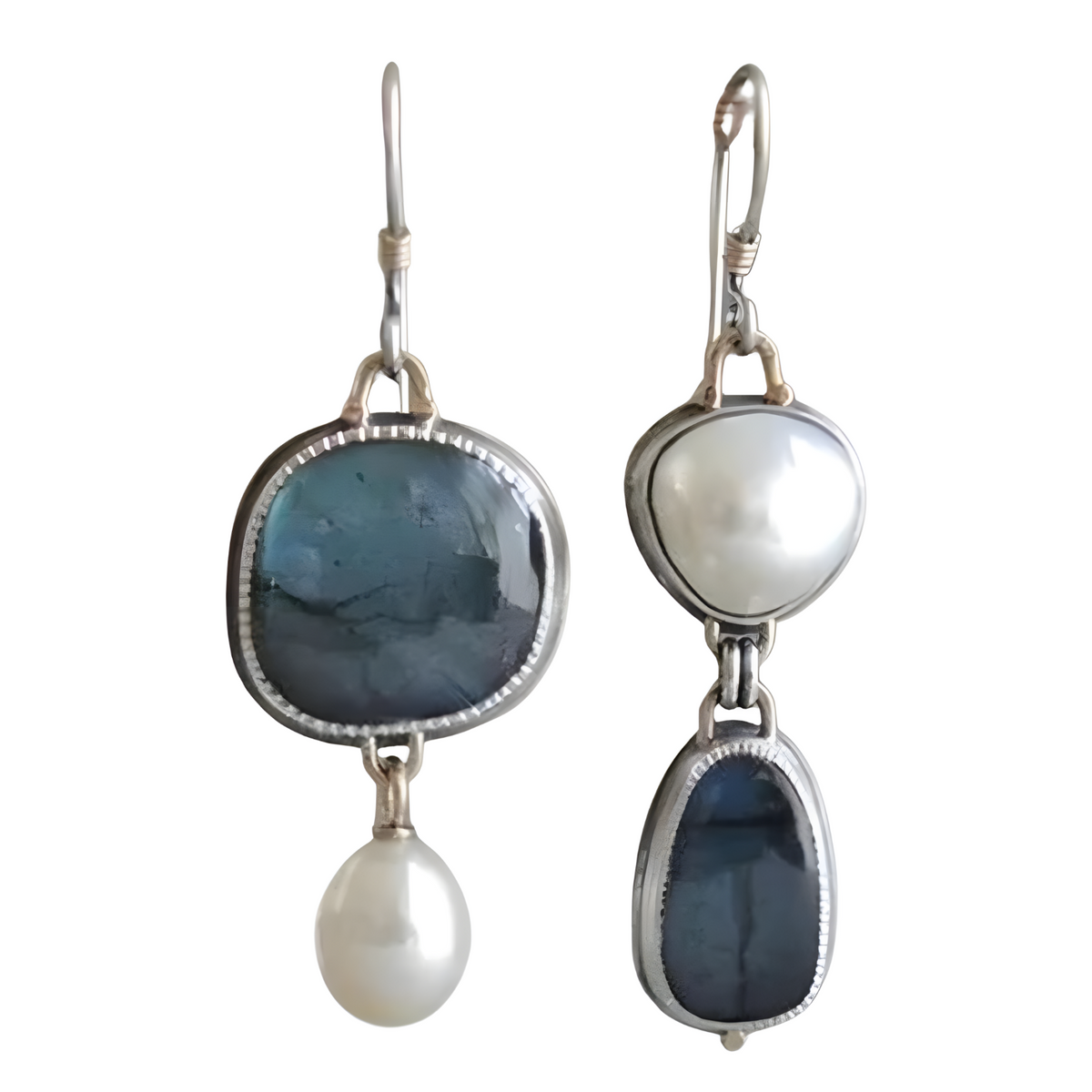 Women's Blue Dangle Earrings with Irregular Labradorite Cultured Freshwater B111