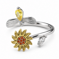 Rotatable Sunflower Spinner Ring For Women, Adjustable Fidget Anxiety Ring 1508
