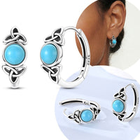 Celtic Knot Hoop Earrings for Women - Blue Turquoise Round Stone, 18.2mm 1802