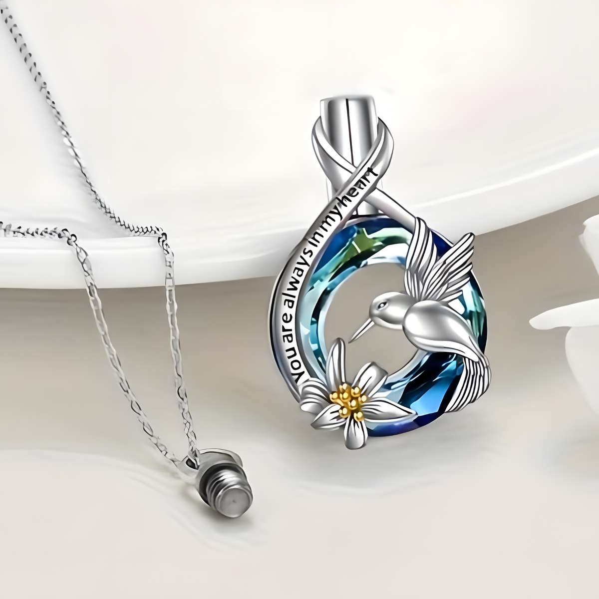 You Are Always In My Heart Memorial Hummingbird Pendant Necklace For Women 1750