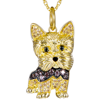 Yorkshire Terrier Dog Pendant Necklace For Women Gold Tone Look Crystal B239