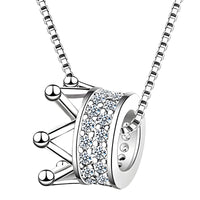 925 Sterling Silver Crown Charm Necklace Dainty Adjustable Length Zircons 268