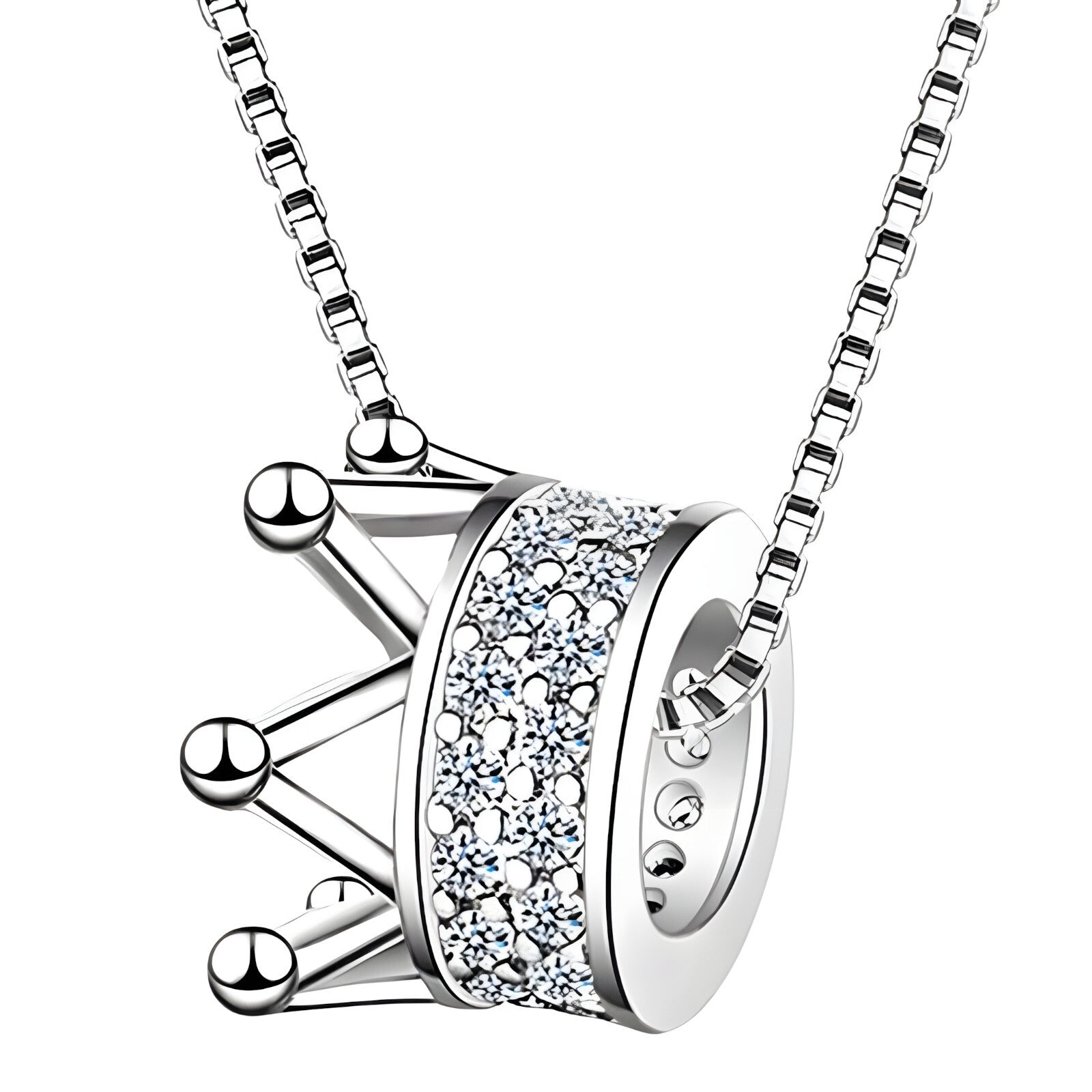 925 Sterling Silver Crown Charm Necklace Dainty Adjustable Length Zircons 268