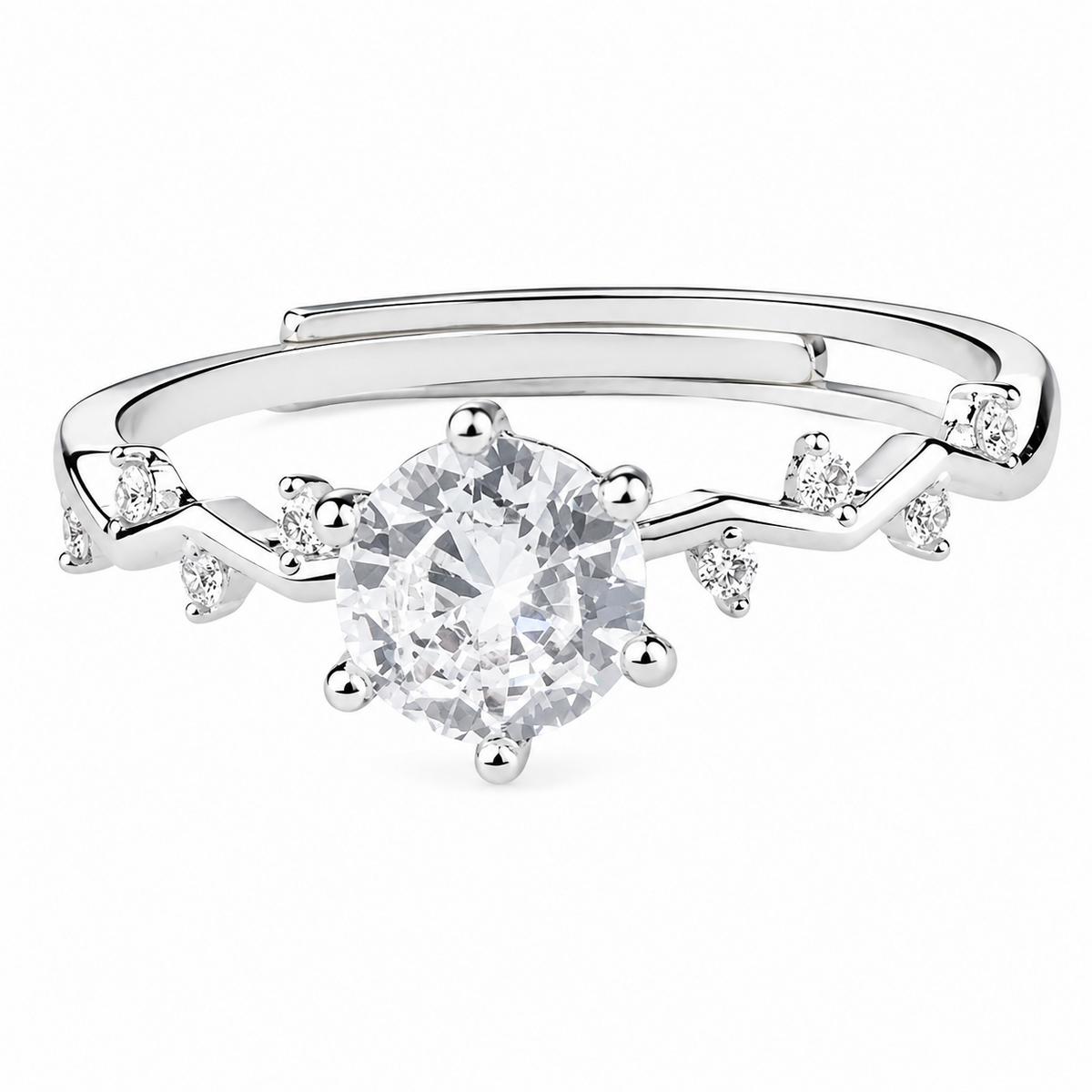 Adjustable Zigzag Zircon Engagement Ring, Round Brilliant Cut Solitaire 1632