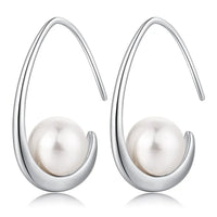 Pearl Style Zircon Drop Earrings Women – Geometric Silver-Tone Hook Design 1021
