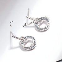 Sterling Silver Double Circle Drop Earrings with Rhinestone Accents Elegant 346