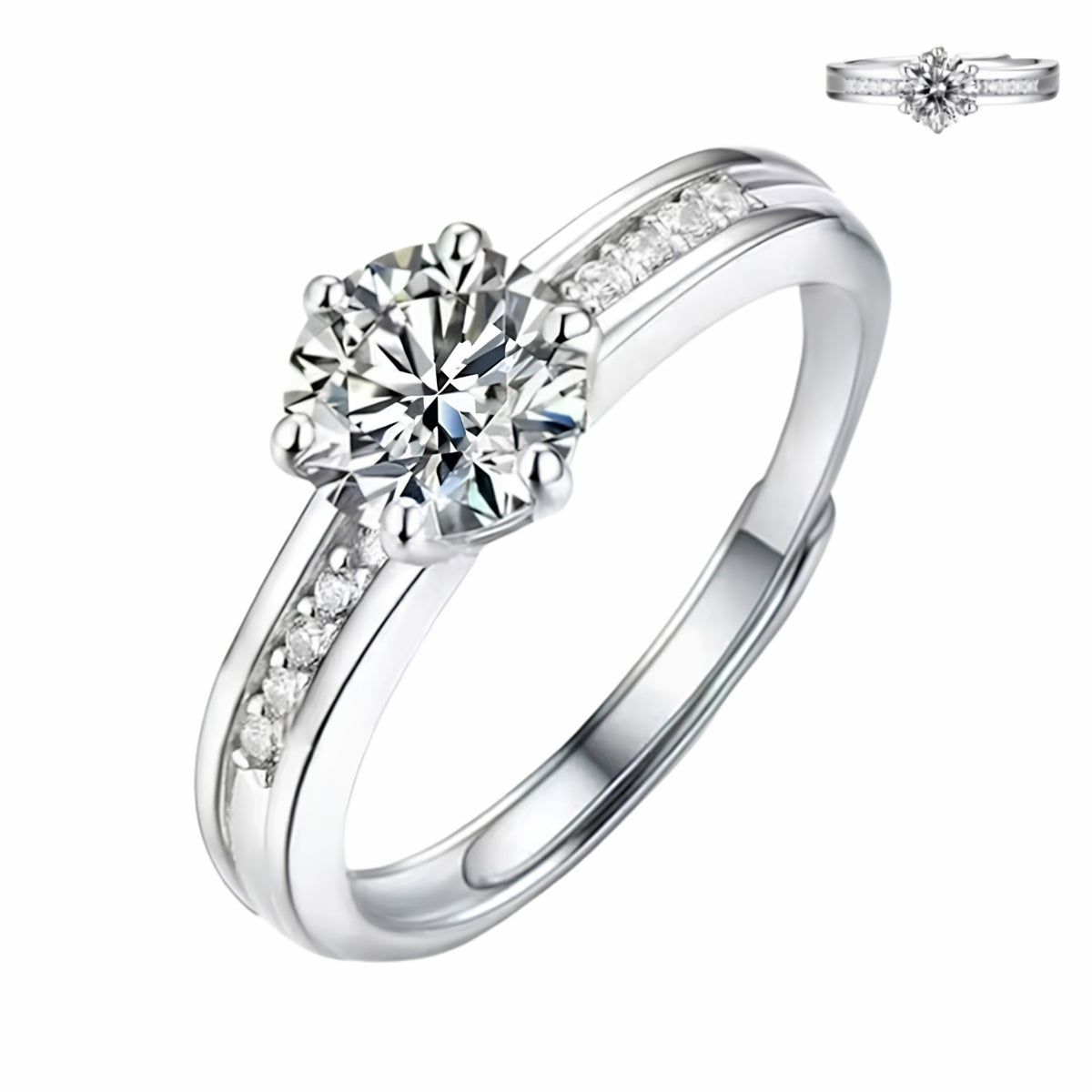 Round Cut Solitaire Ring For Women With Sparkling Shoulder Band Wedding 1607